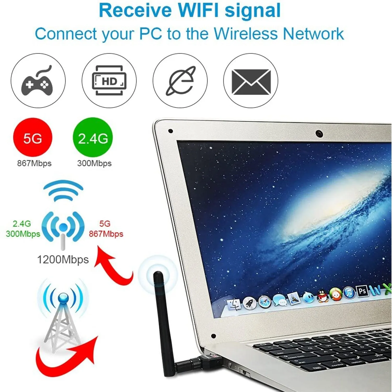 0321 USB Wifi Receiver used in all kinds of household and official places for daily use of internet purposes by types of people etc.