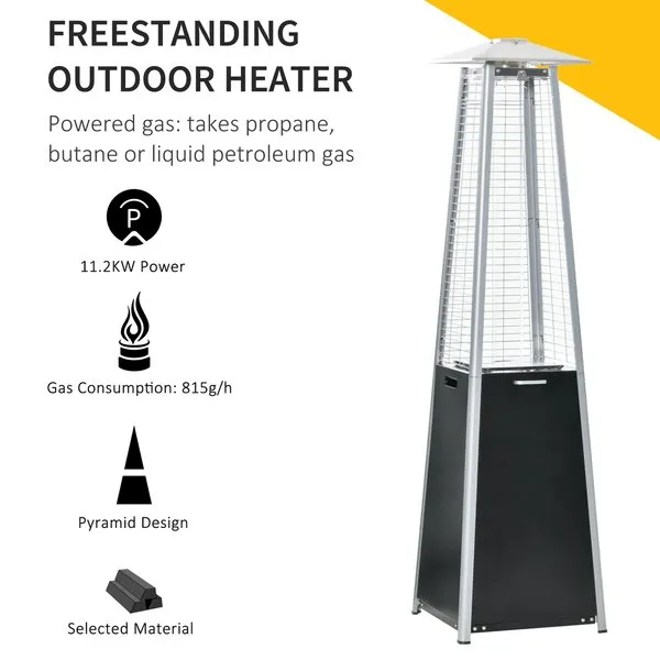 11.2 KW Gas Heater Freestanding Pyramid W/ Regulator Hose