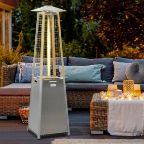 11.2KW Outdoor Patio Gas Heater Stainless Steel Pyramid Propane Heater Garden Freestanding Tower Heater with Wheels, Dust Cover, Silver