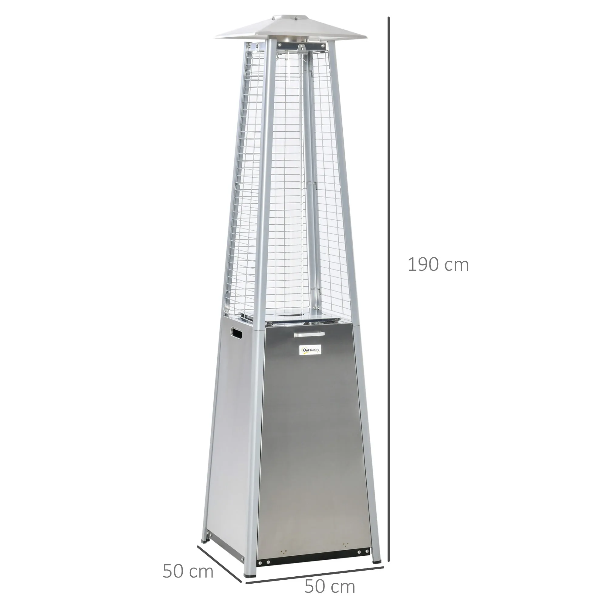 11.2KW Outdoor Patio Gas Heater Stainless Steel Pyramid Propane Heater Garden Freestanding Tower Heater with Wheels, Dust Cover, Silver