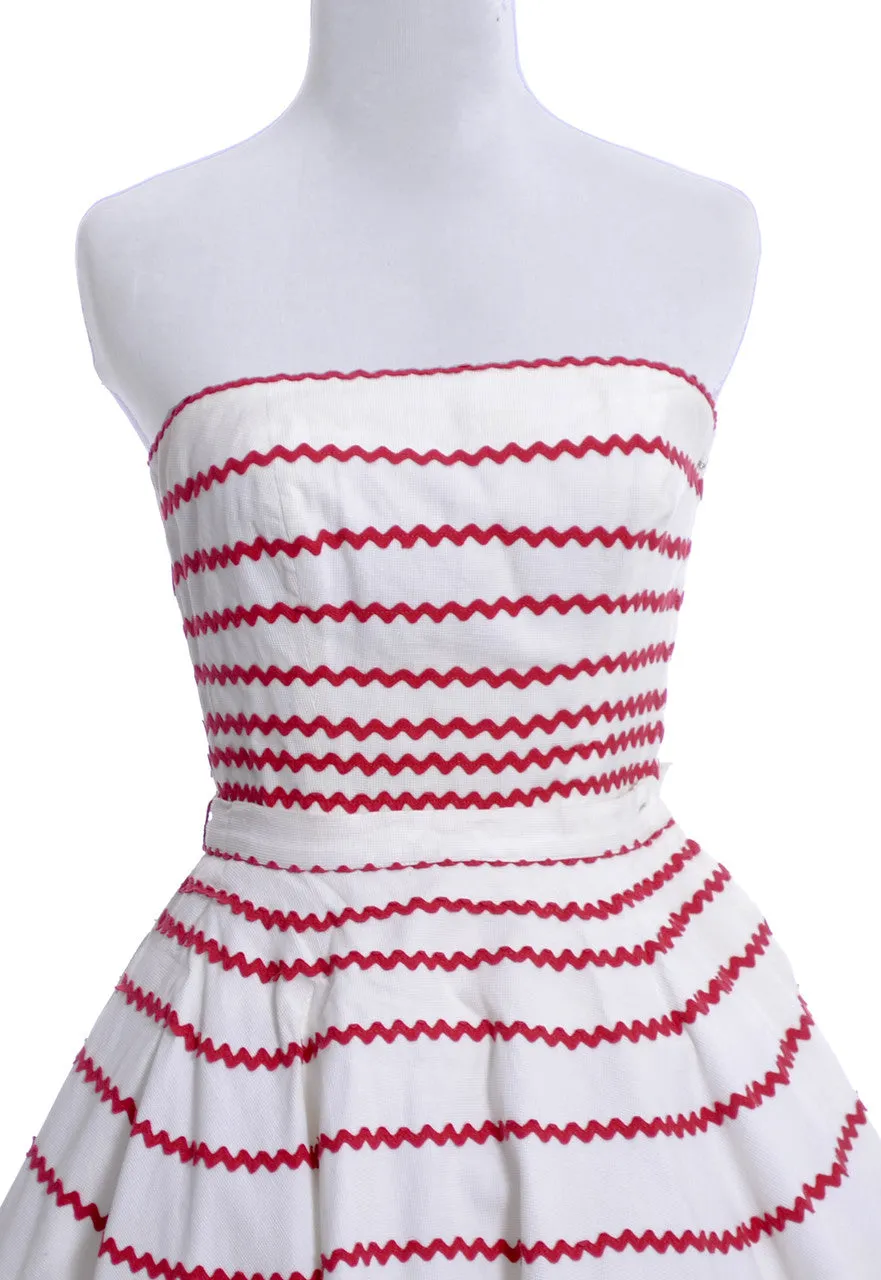 1950's Red and White Striped 2 Pc Vintage Strapless Dress