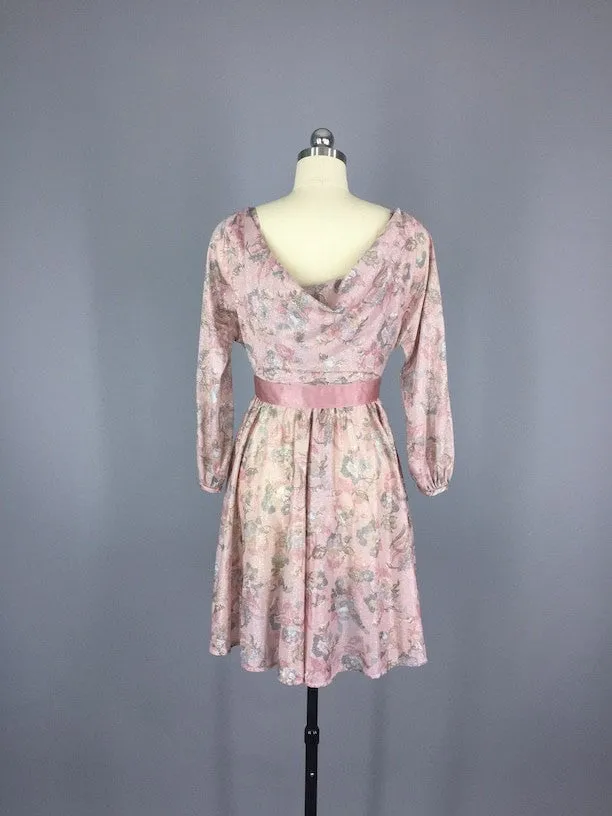 1980s Vintage Victor Costa Pink Lurex Party Dress