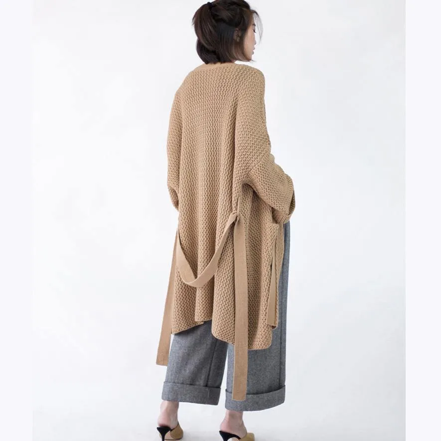 2019 blackish green Wool Coat plus size flare sleeve tie waist maxi coat Elegant pockets coat