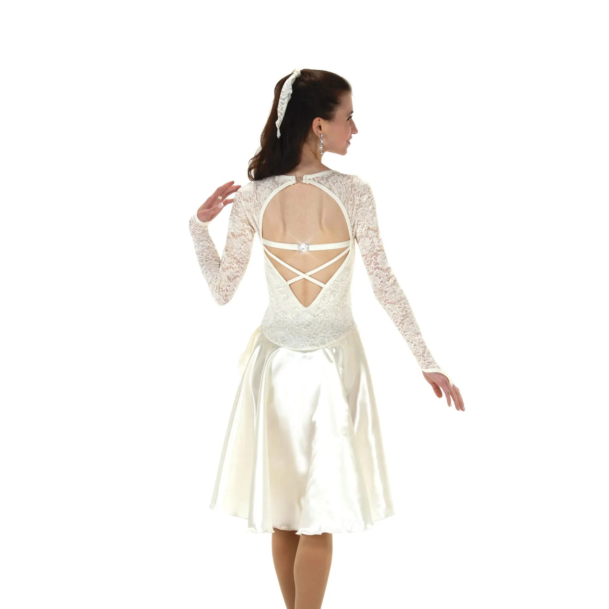 210 Figure Skating Lilt of Lace Dance Dress - Icy Ivory, Black Star or Royalty Blue