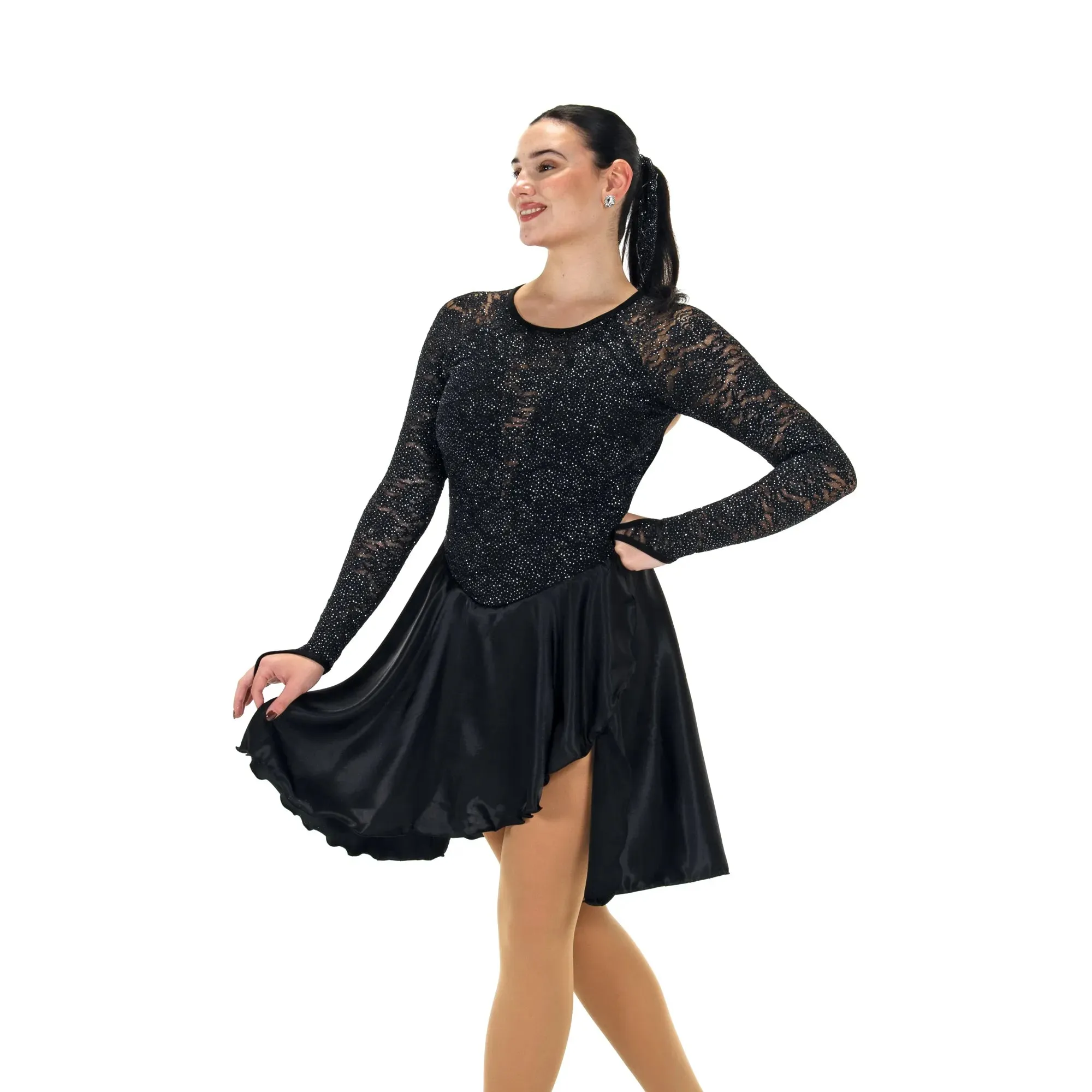 210 Figure Skating Lilt of Lace Dance Dress - Icy Ivory, Black Star or Royalty Blue