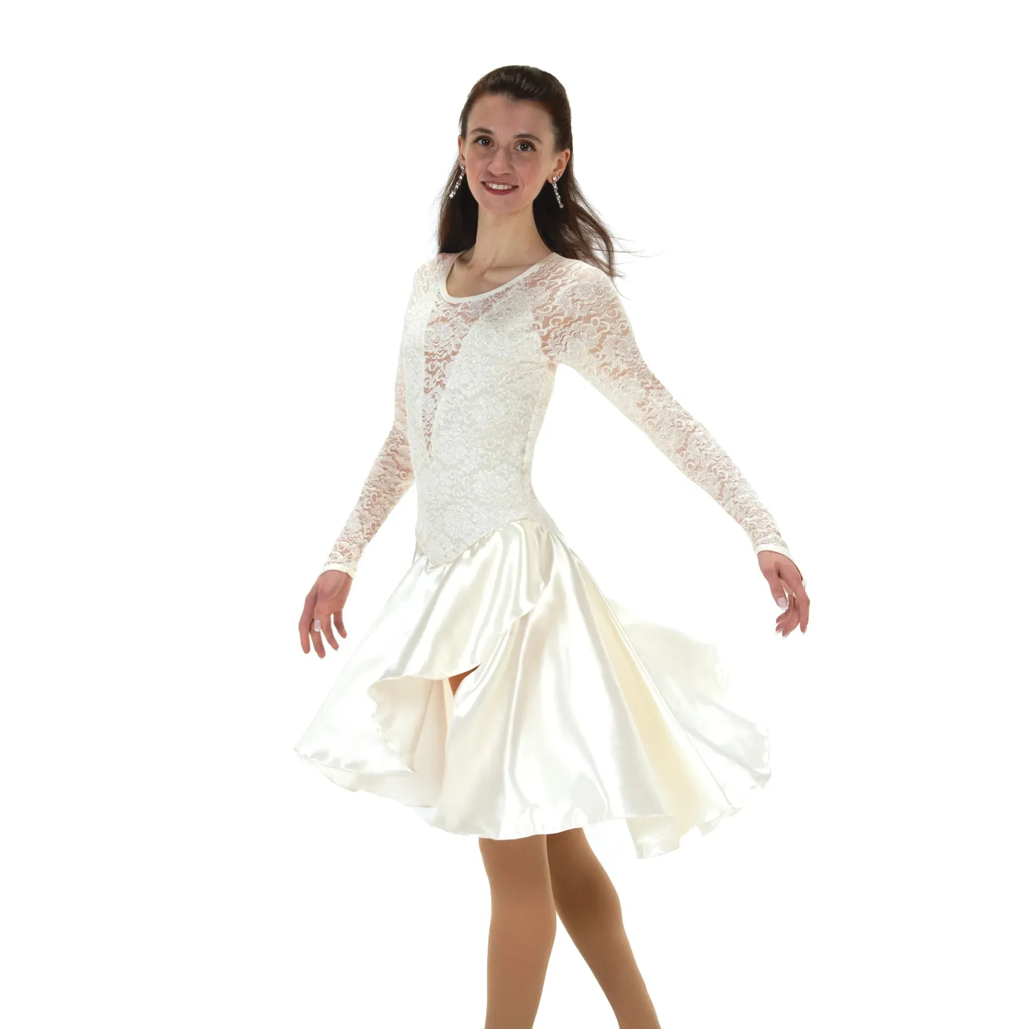 210 Figure Skating Lilt of Lace Dance Dress - Icy Ivory, Black Star or Royalty Blue