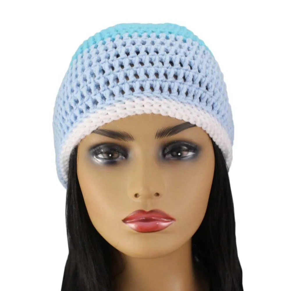 3 Shades of Blue Crochet Beanie Hat Medium/Large - JMCH33ML