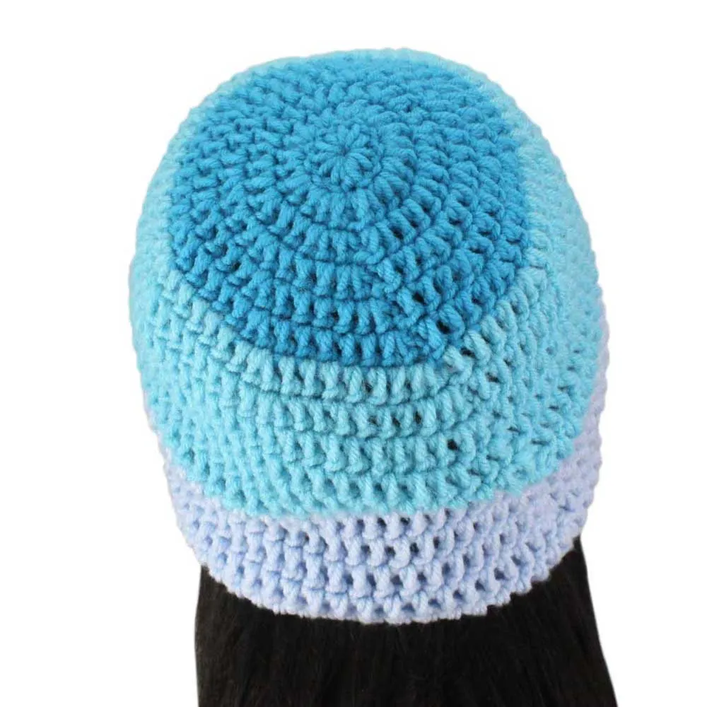 3 Shades of Blue Crochet Beanie Hat Medium/Large - JMCH33ML