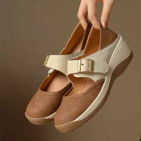 50mm Colour Blocking Casual Mary Jane for Women Round Toe in Yellow/Beige