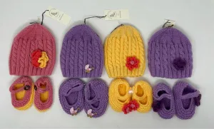 6-12 M Acrylic Cable Knit Beanie Hat and Booties Set