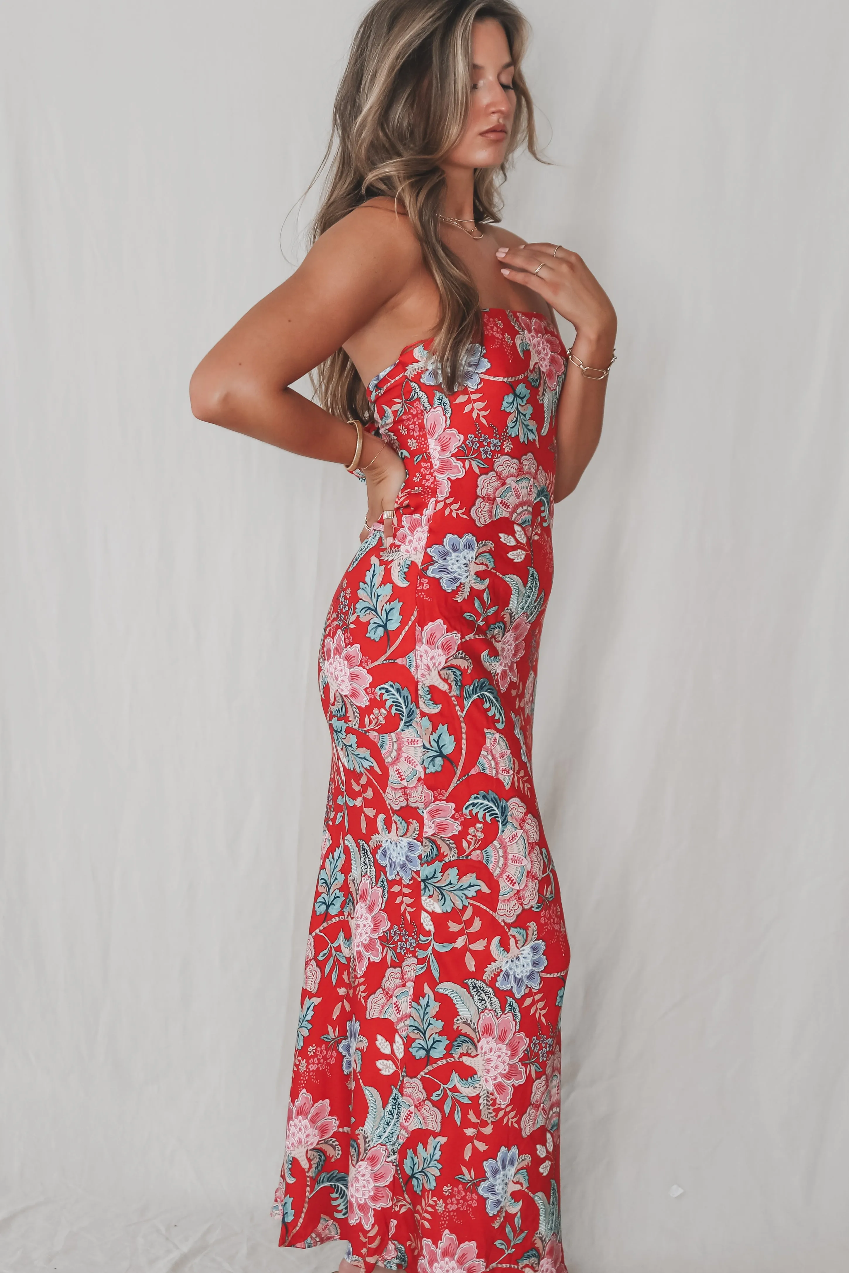 A Sweet Evening Floral Strapless Maxi