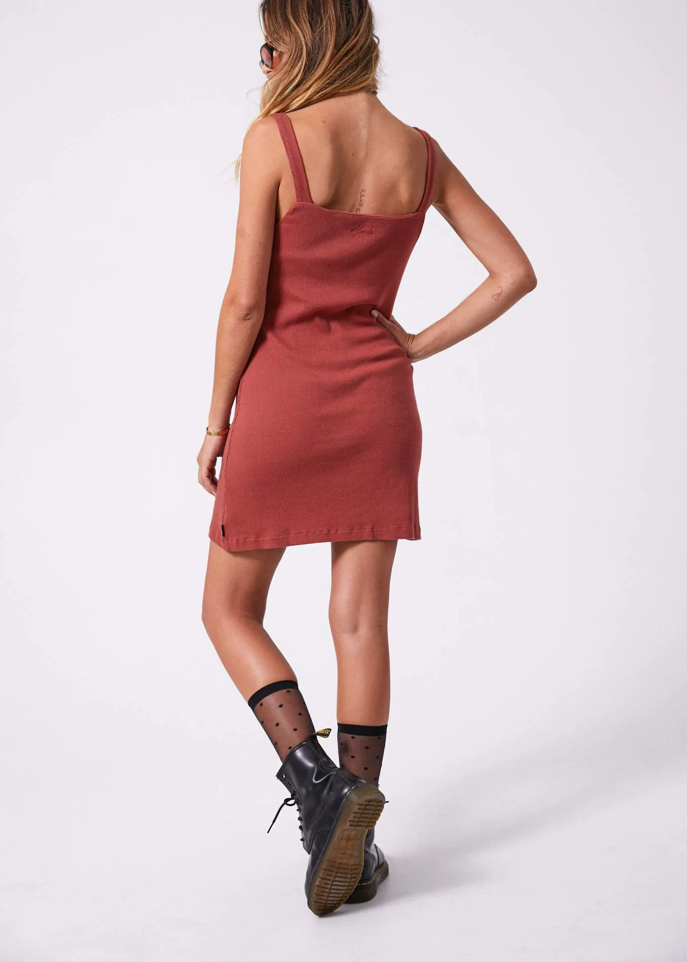 Afends Womens Helena - Square Neck Dress - Brick