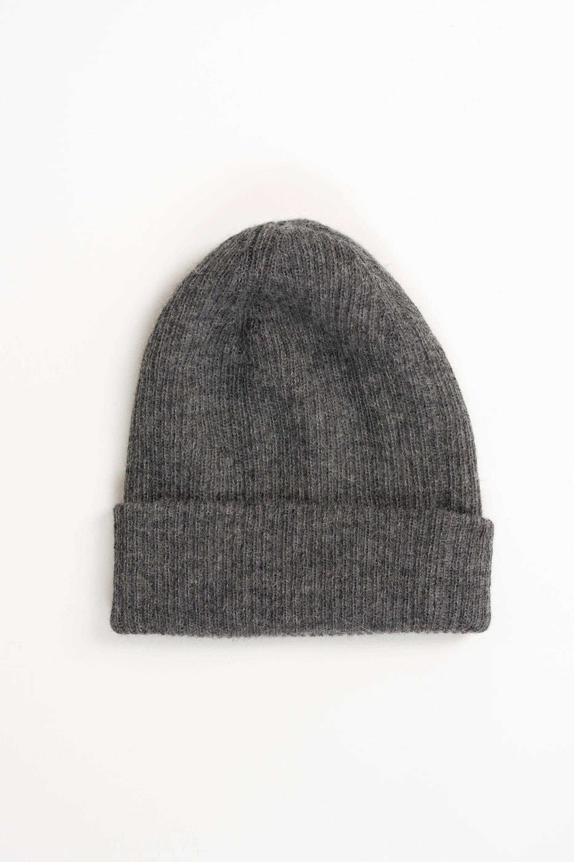 Alpaca Ribbed Beanie - Smoke