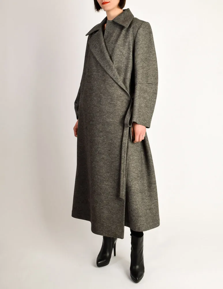 Ann Demeulemeester Vintage Grey Felted Wool Wrap Coat