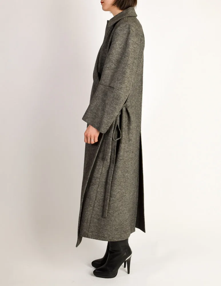 Ann Demeulemeester Vintage Grey Felted Wool Wrap Coat