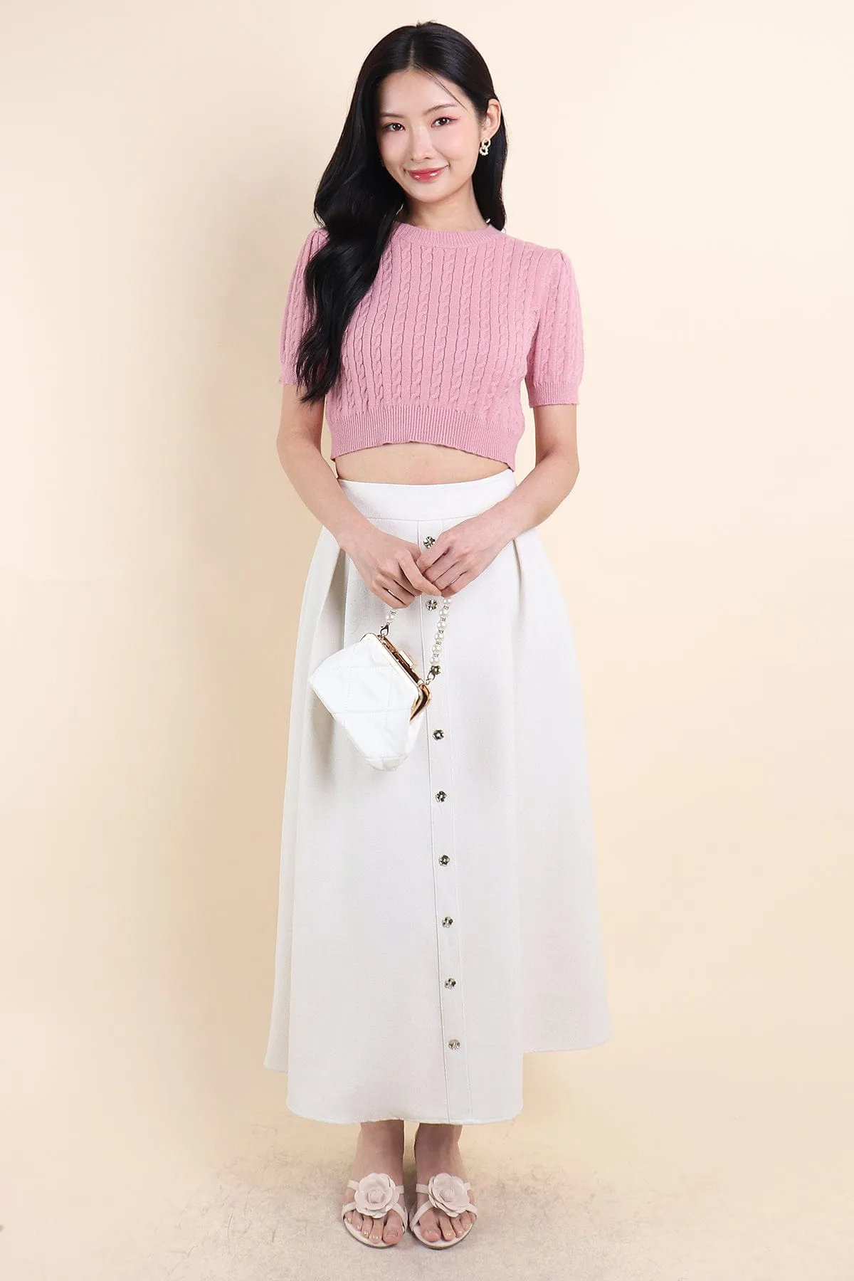 ARIEL BUTTON MAXI SKIRT IN CREAM WHITE