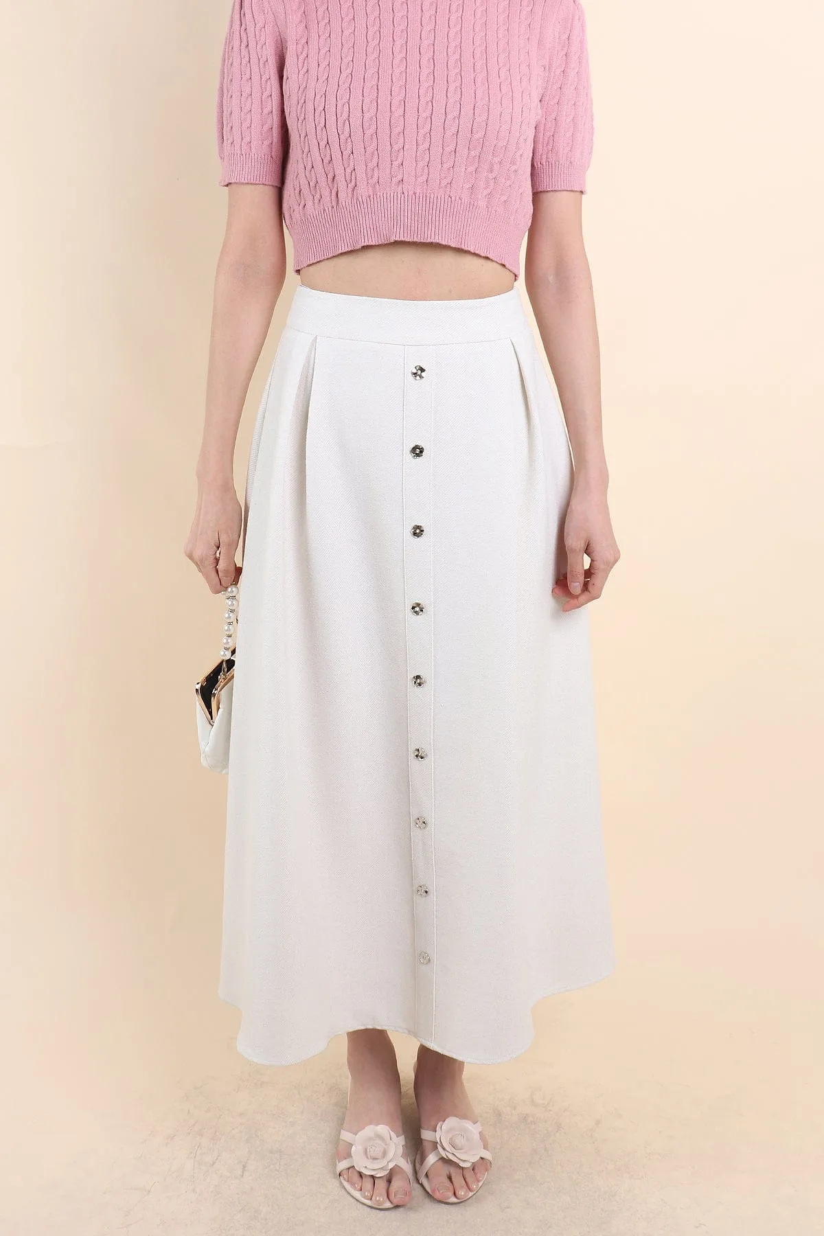 ARIEL BUTTON MAXI SKIRT IN CREAM WHITE