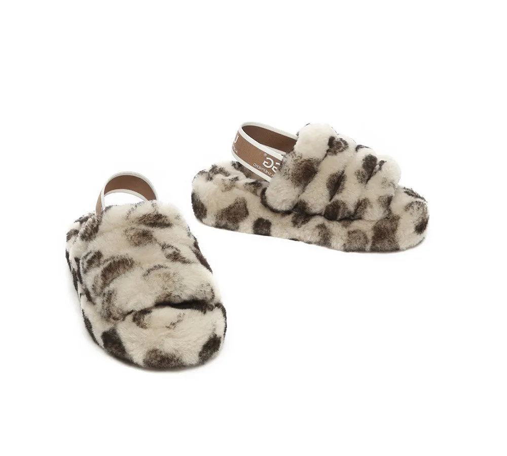 AUSTRALIAN SHEPHERD® UGG Kids Slingback Fluffy Slides Leopard Puffy