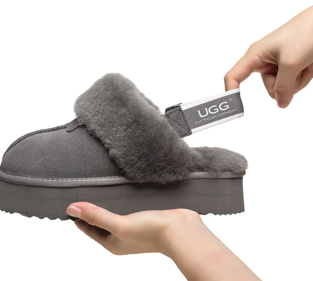 Australian Shepherd UGG Removable Strap Slingback UGG Slipper Women Waffle Platform - AS2048