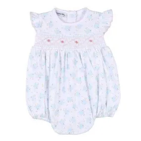 Baby Girls Vintage Blue Bird Smocked Bubble Romper