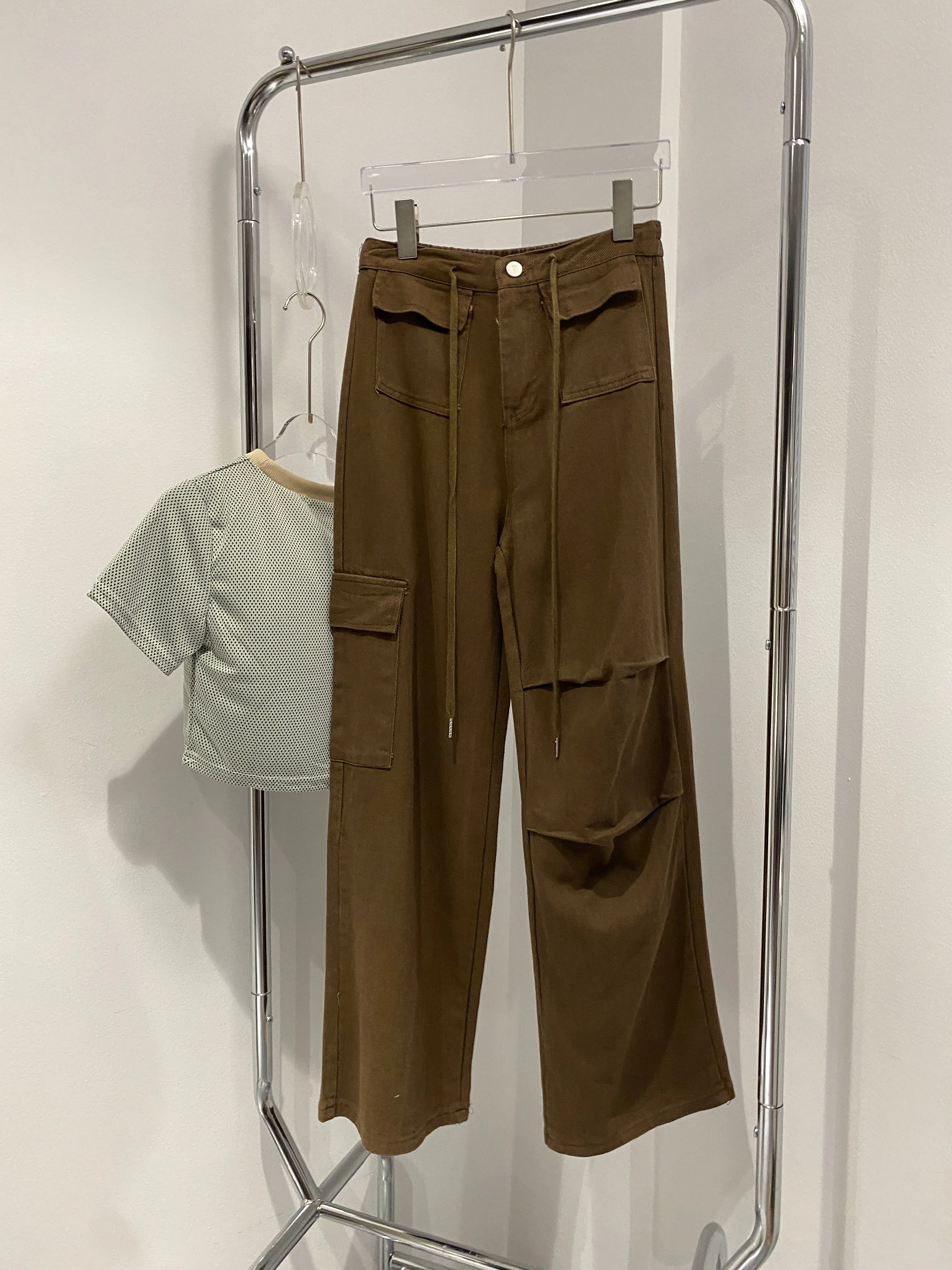 Baggy Cargo Parachute Jeans - Chocolate