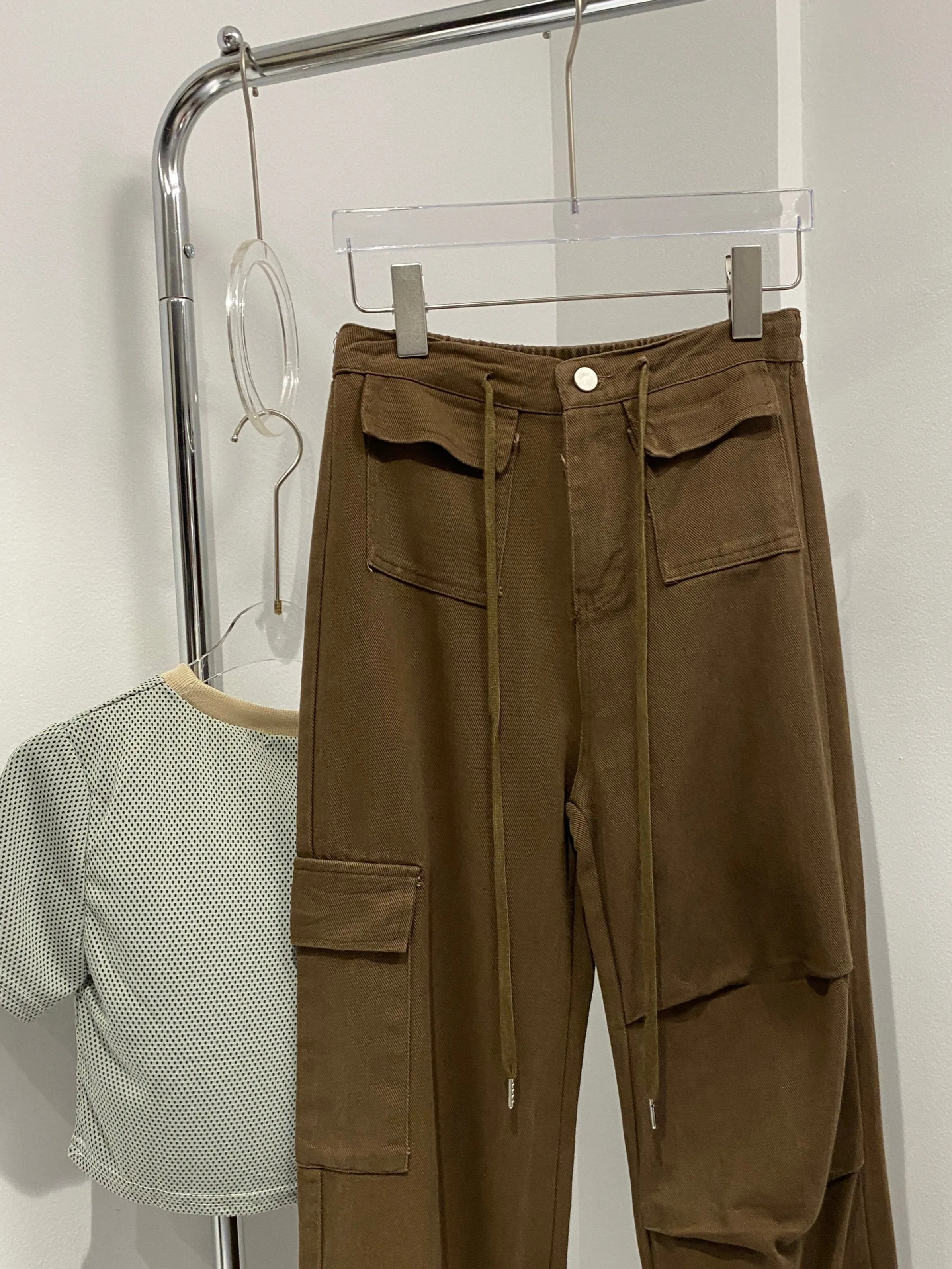 Baggy Cargo Parachute Jeans - Chocolate