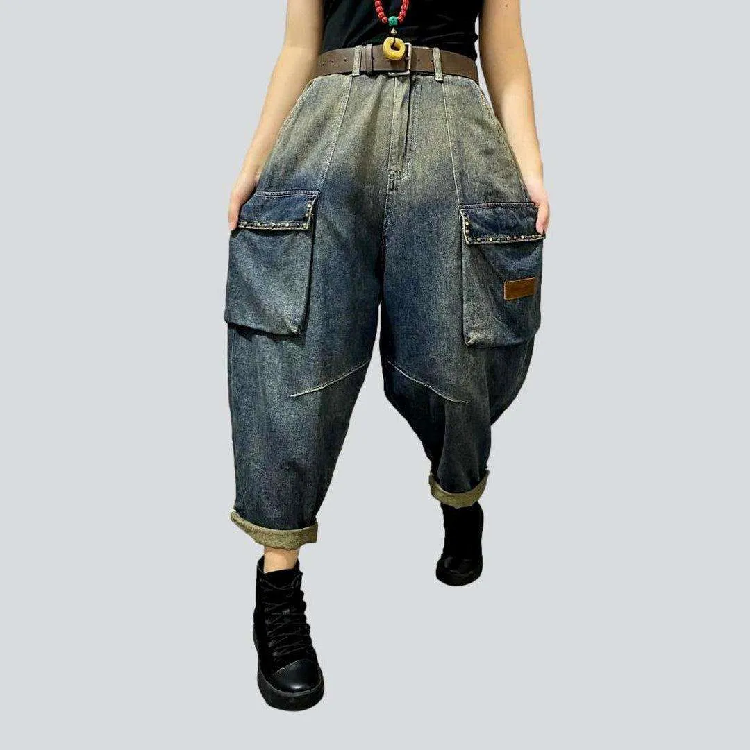 Baggy cargo women denim pants