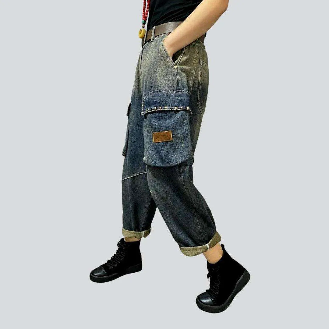 Baggy cargo women denim pants