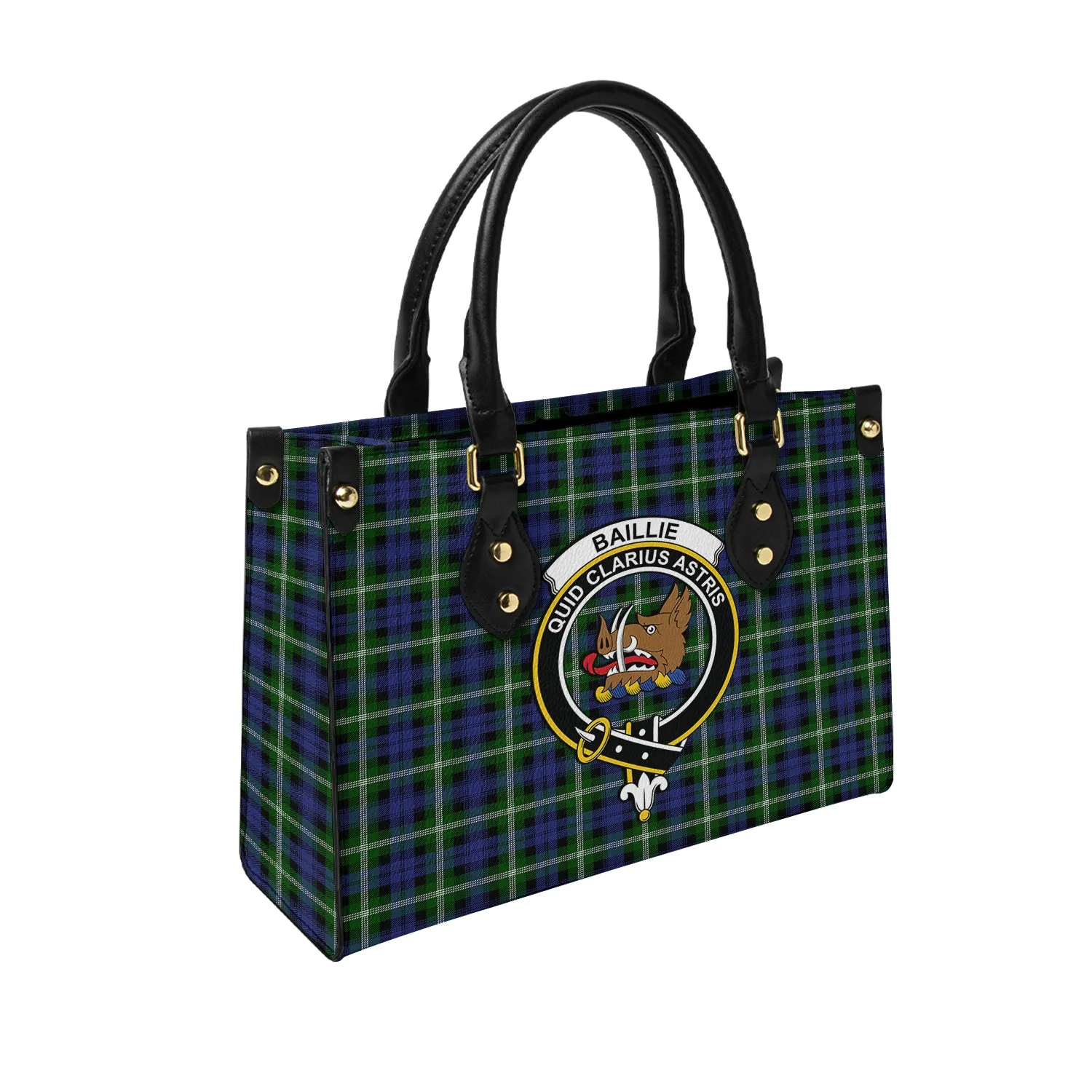 Baillie (Bailey) Tartan Leather Bag with Family Crest