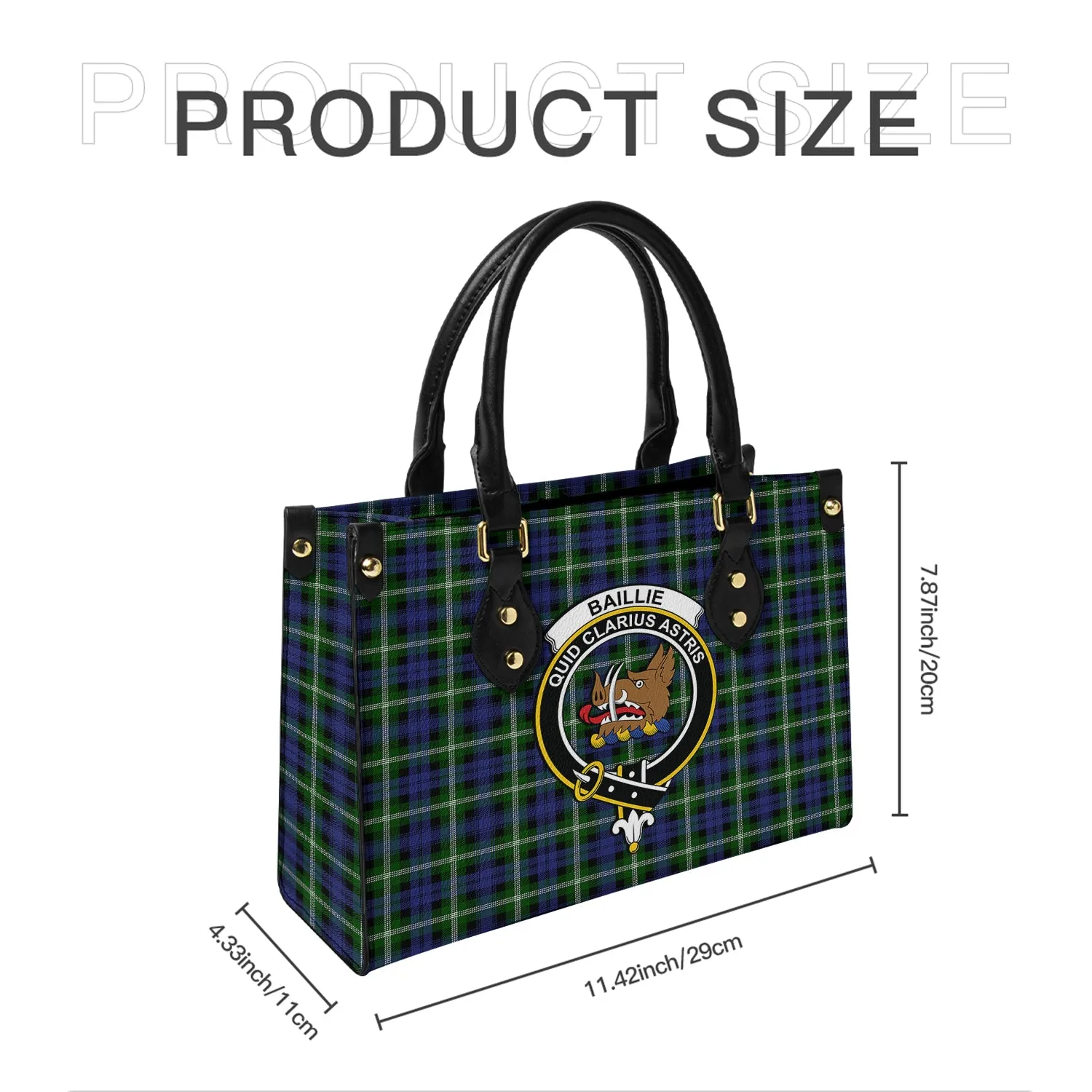 Baillie (Bailey) Tartan Leather Bag with Family Crest