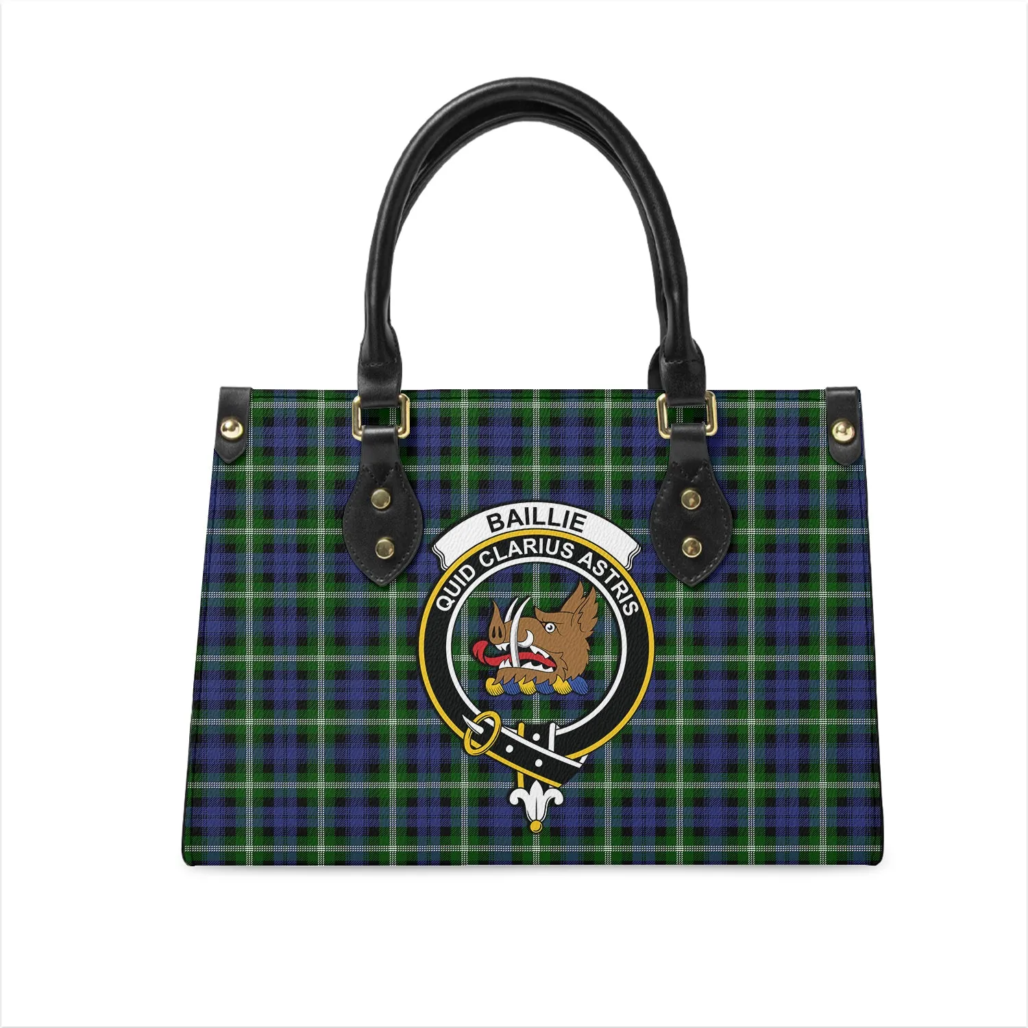 Baillie (Bailey) Tartan Leather Bag with Family Crest