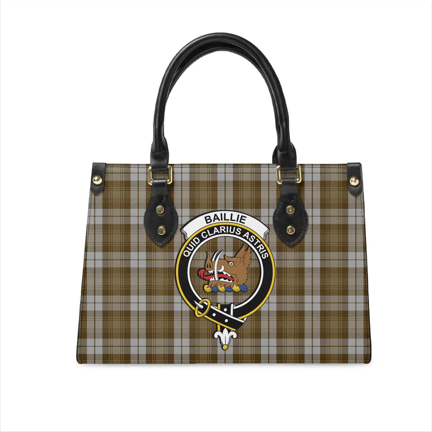 Baillie Dress Tartan Leather Bag with Family Crest