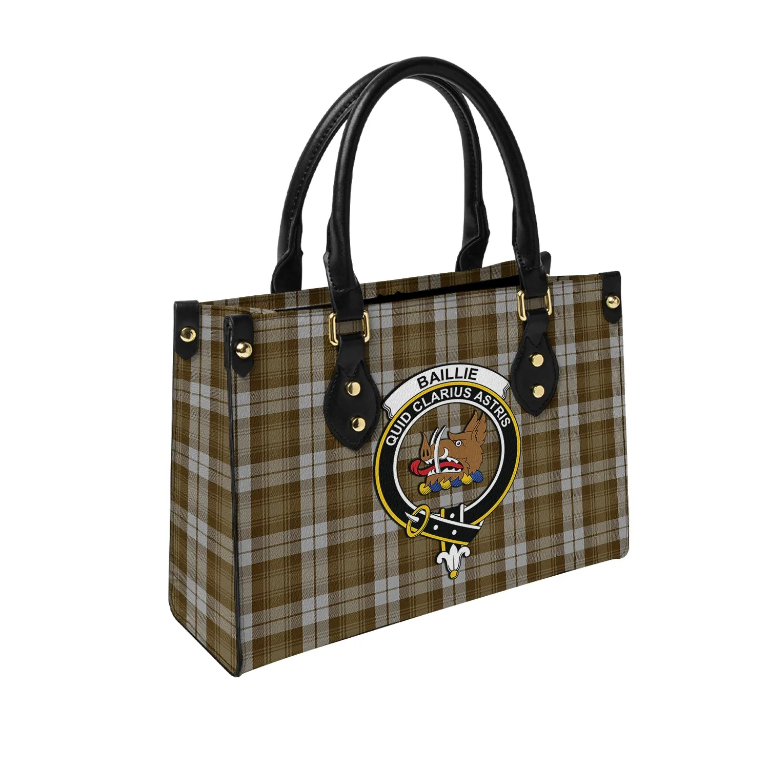 Baillie Dress Tartan Leather Bag with Family Crest