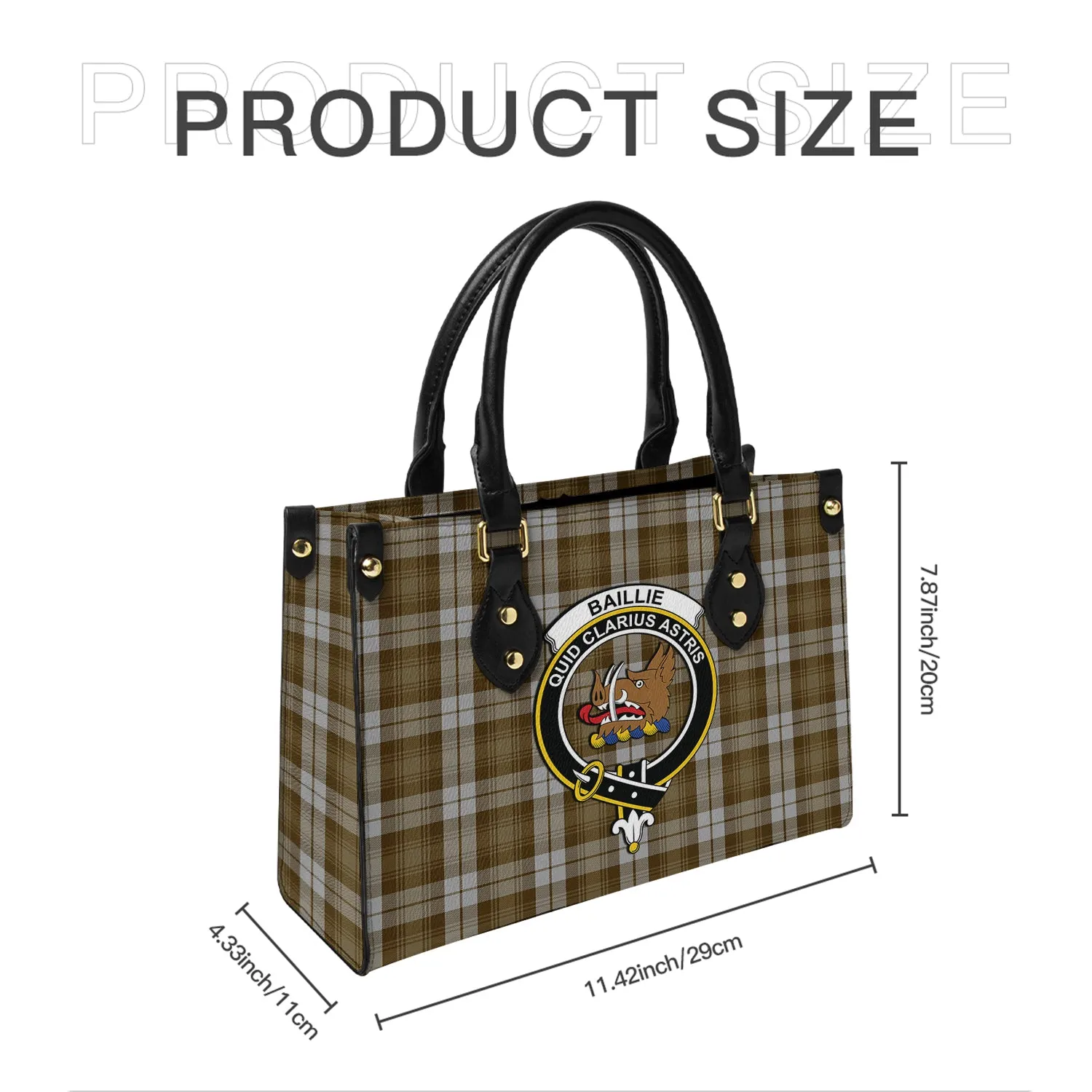 Baillie Dress Tartan Leather Bag with Family Crest