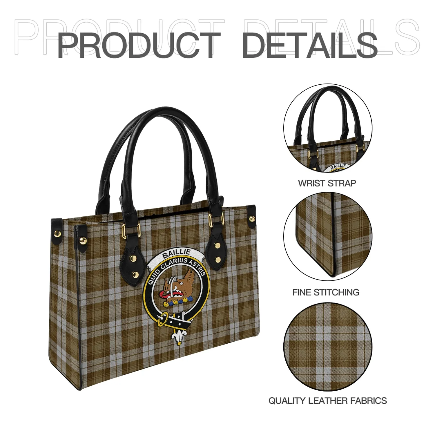 Baillie Dress Tartan Leather Bag with Family Crest