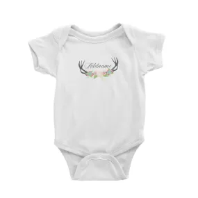 Basic Family Series Pastel Deer Black Deer Antlers With Flower Addname Baby Romper