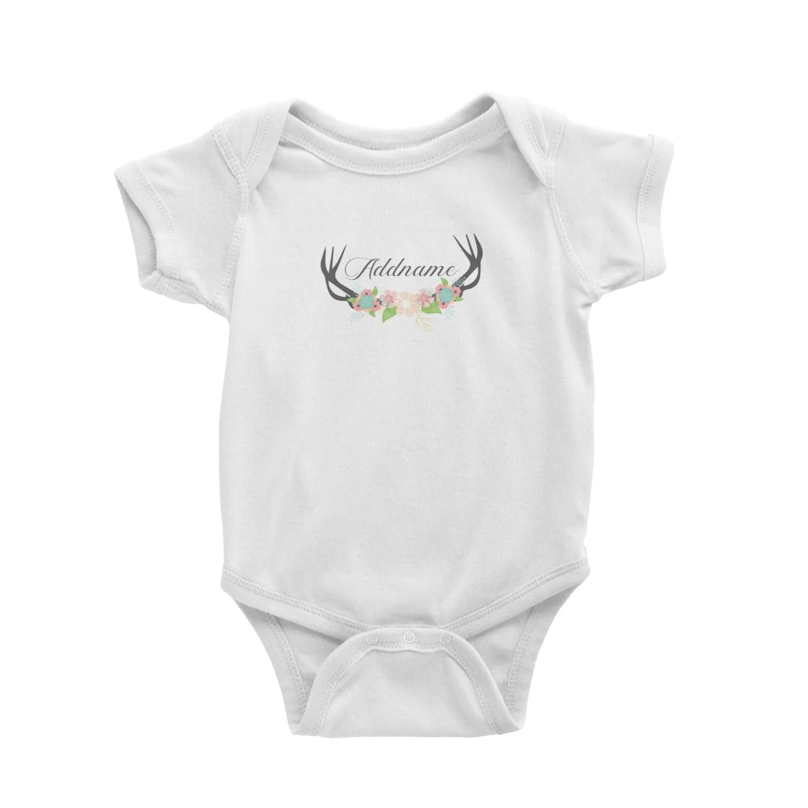 Basic Family Series Pastel Deer Black Deer Antlers With Flower Addname Baby Romper