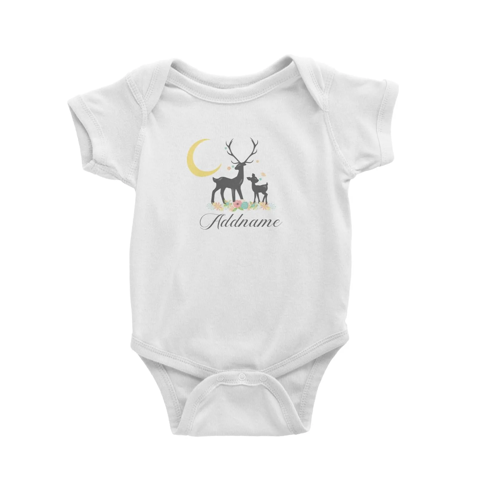 Basic Family Series Pastel Deer Family With Moon and Flower Addname Baby Romper