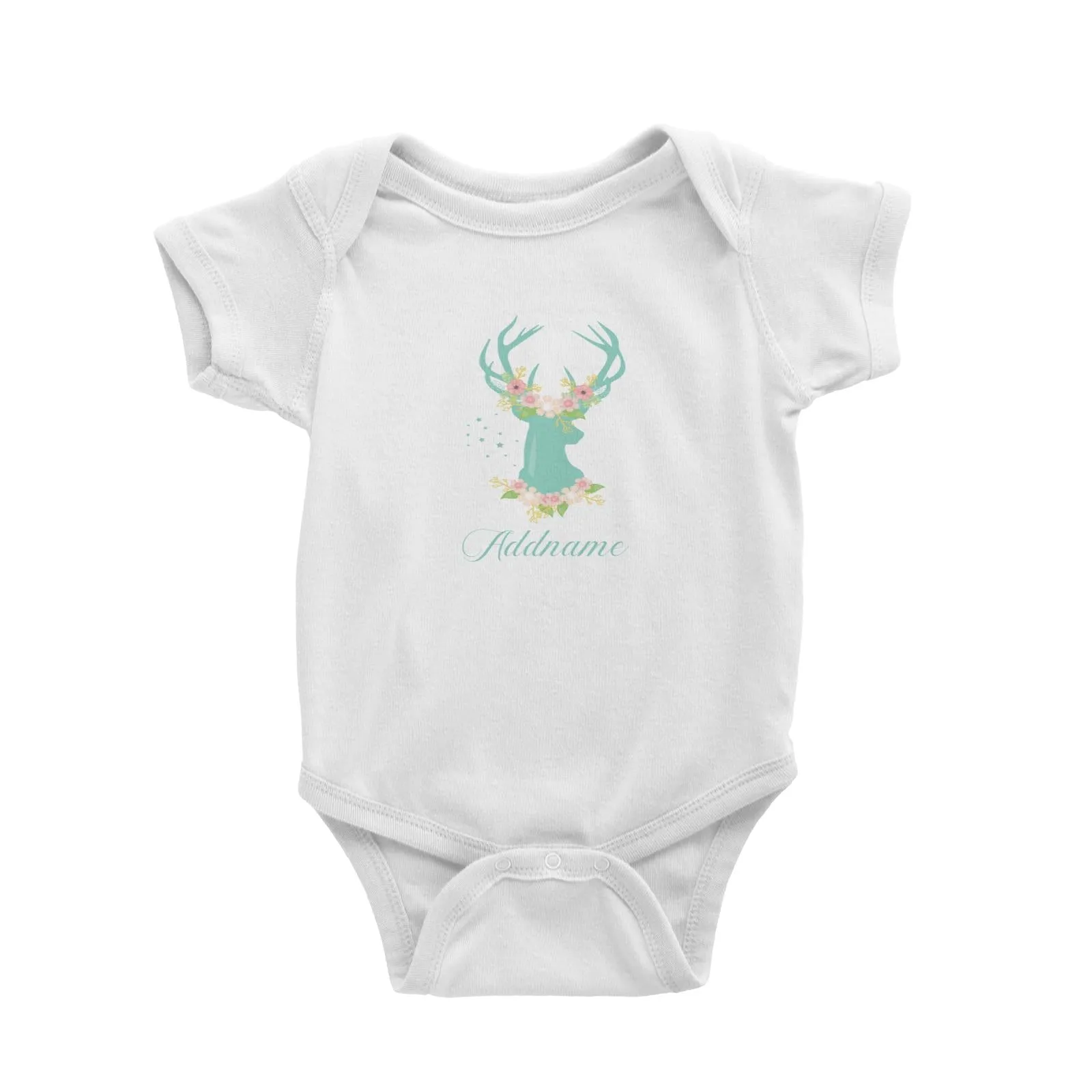 Basic Family Series Pastel Deer Green Deer With Flower Addname Baby Romper