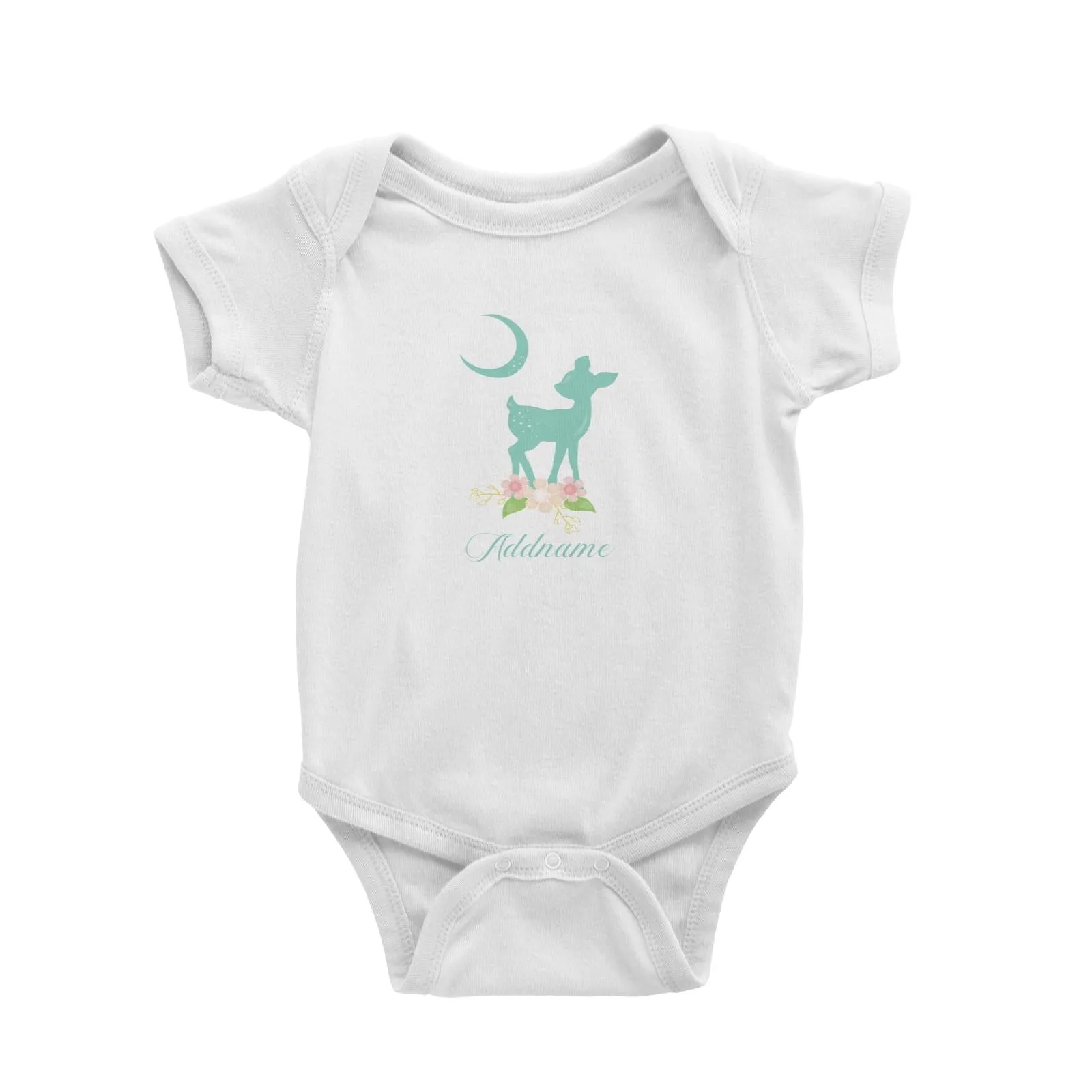 Basic Family Series Pastel Deer Green Fawn With Flower Addname Baby Romper