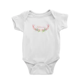 Basic Family Series Pastel Deer Pink Deer Antlers With Flower Addname Baby Romper