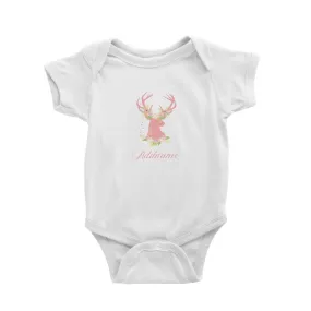 Basic Family Series Pastel Deer Pink Deer With Flower Addname Baby Romper