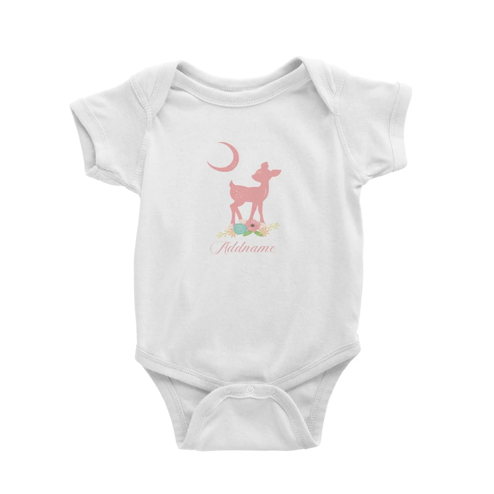 Basic Family Series Pastel Deer Pink Fawn With Flower Addname Baby Romper