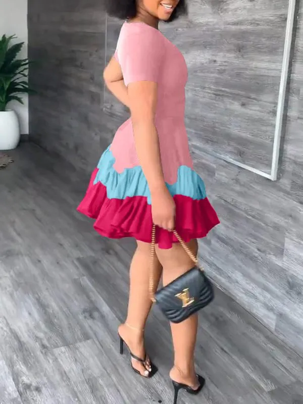 Beautiedoll Colorblock Ruffle Dress