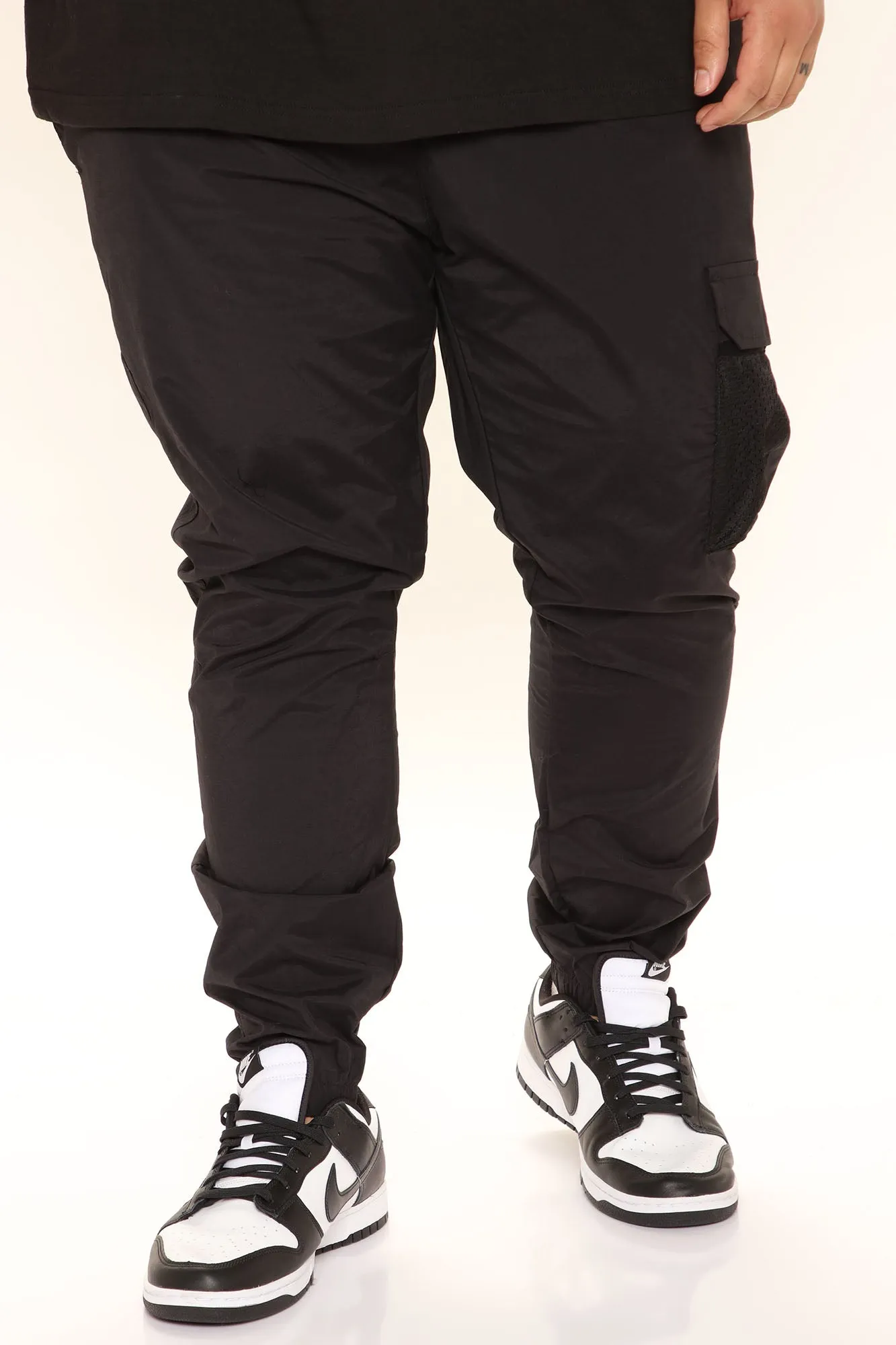 Belted Single Cargo Nylon Pants - Black