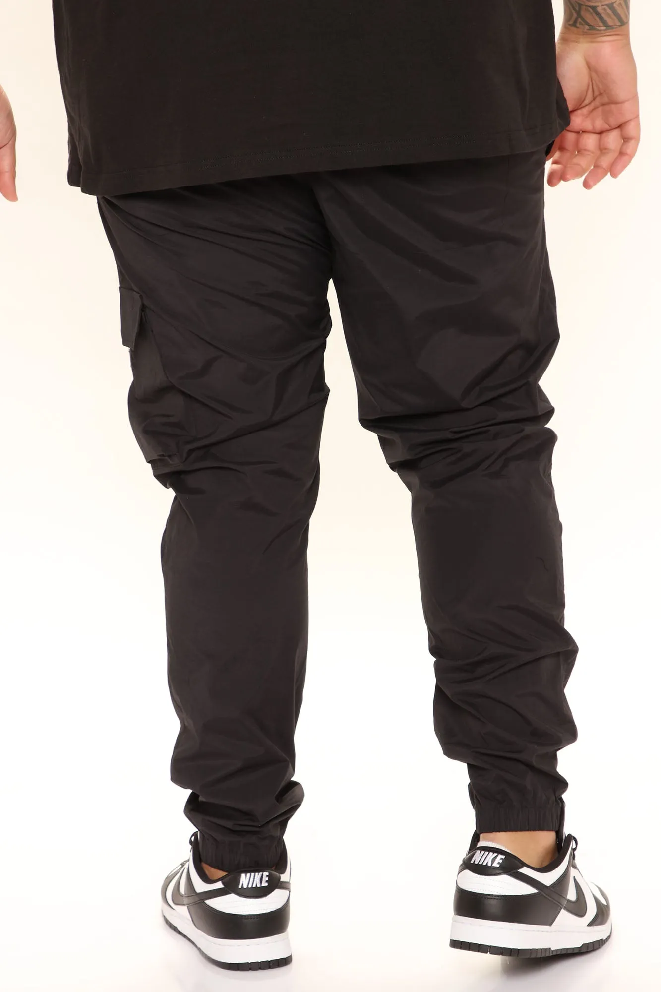 Belted Single Cargo Nylon Pants - Black