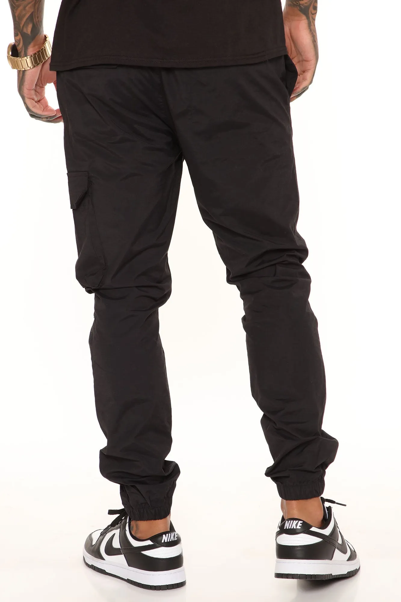 Belted Single Cargo Nylon Pants - Black