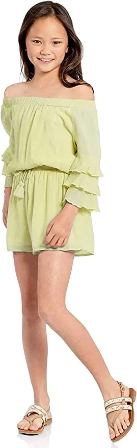 Big Girls Ruffle Sleeve Sage Green Romper