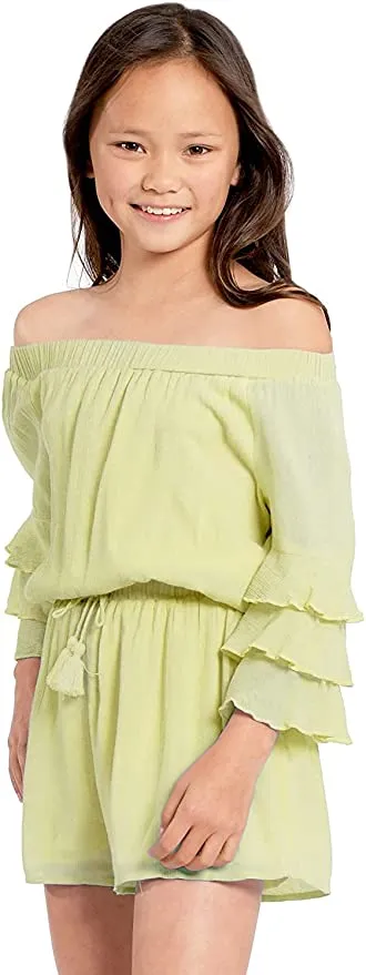 Big Girls Ruffle Sleeve Sage Green Romper