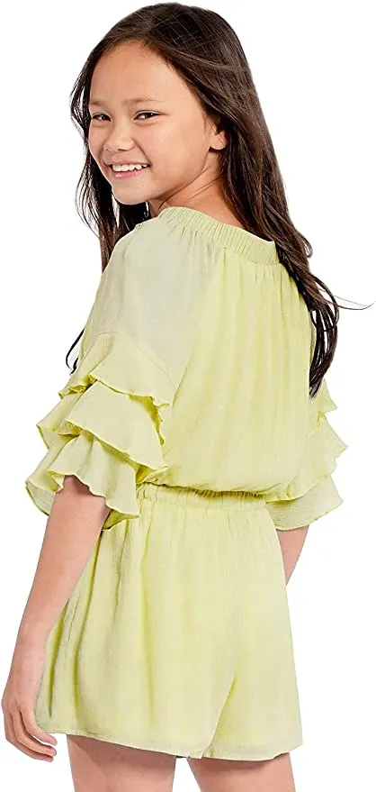 Big Girls Ruffle Sleeve Sage Green Romper